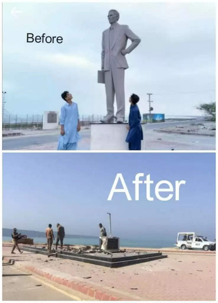 पाकिस्तानः बलूच विद्रोहियों ने मोहम्‍मद अली जिन्‍ना की मूर्ति को बम से उड़ाया,चीन के समर्थन वाली परियोजना का विरोध कर रहे हैं।