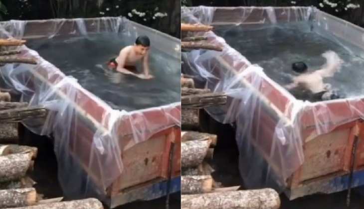 पिता ने अपने बच्चे के लिए निकाली गजब की जुगाड़, ट्राली को बना दिया 'स्वीमिंग पूल'