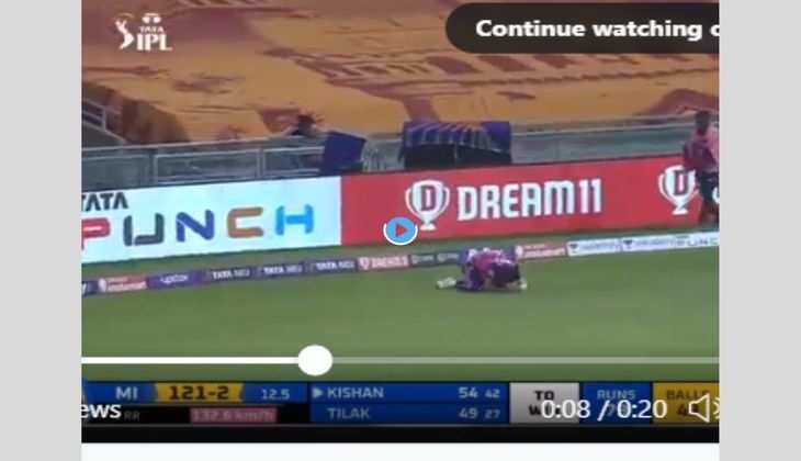 TATA IPL 2022, MI vs RR: नवदीप सैनी हुए घायल पर नहीं छोड़ा कैच, देखें वीडियो