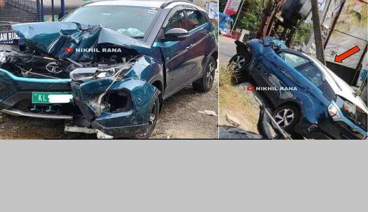 तेज रफ्तार Tata Nexon EV  ने पोल को मारी टक्कर, देखिए क्या हुआ गाड़ी में बैठे लागों का