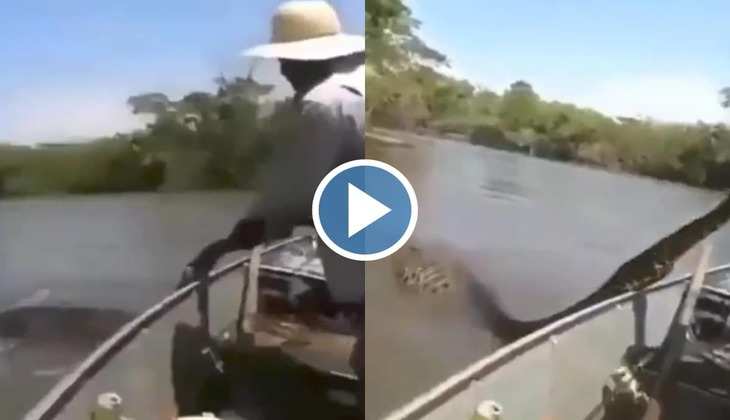 Snake Viral Video: दादा रे! आदमी ने पानी के बीचों-बीच पकड़ ली एनाकोंडा की पूछ, वीडियो देख खड़े हो जाएंगे कान