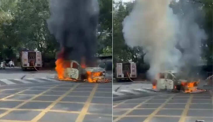 नोएडा: कवि कुमार विश्वास के घर के बाहर खड़ी गाड़ी में लगी भीषण आग